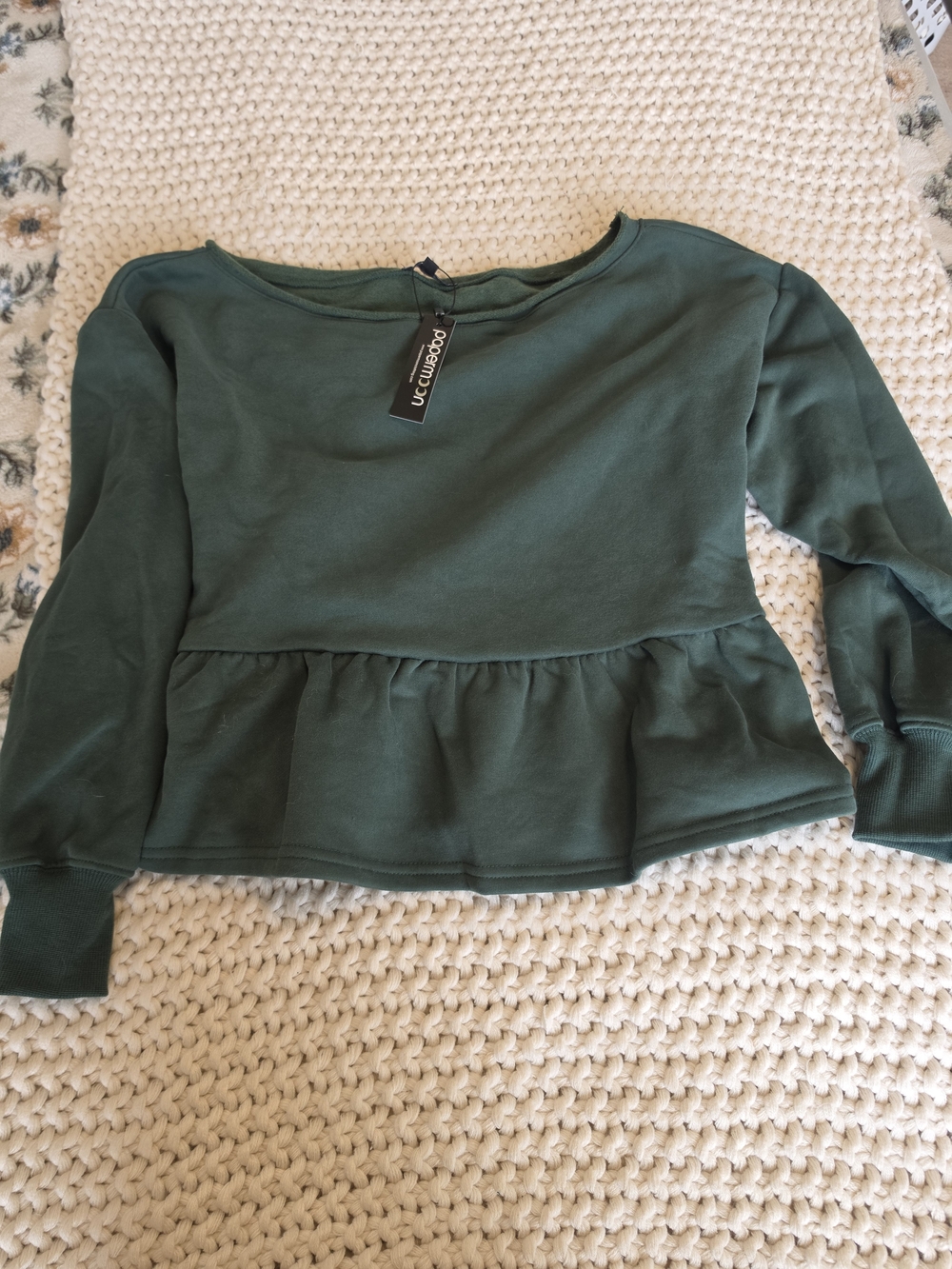 Boutique Green Peplum Pullover Sweatshirt